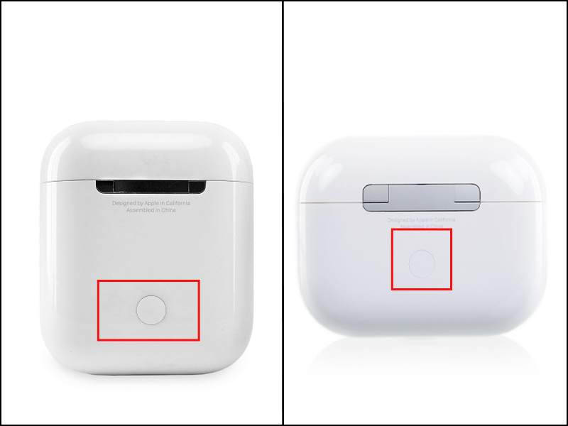 Nút ở mặt sau hộp AirPods 2 và AirPods Pro