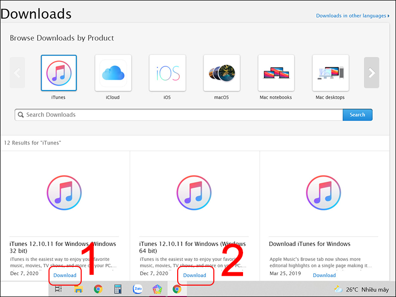 Truy cập vào trang iTunes và chọn phiên bản phù hợp với máy tính của bạn