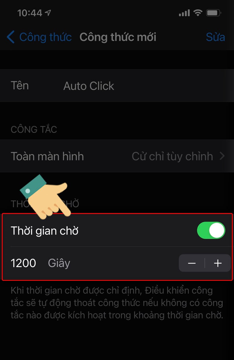 Cài đặt thời gian chờ là 1200 giây