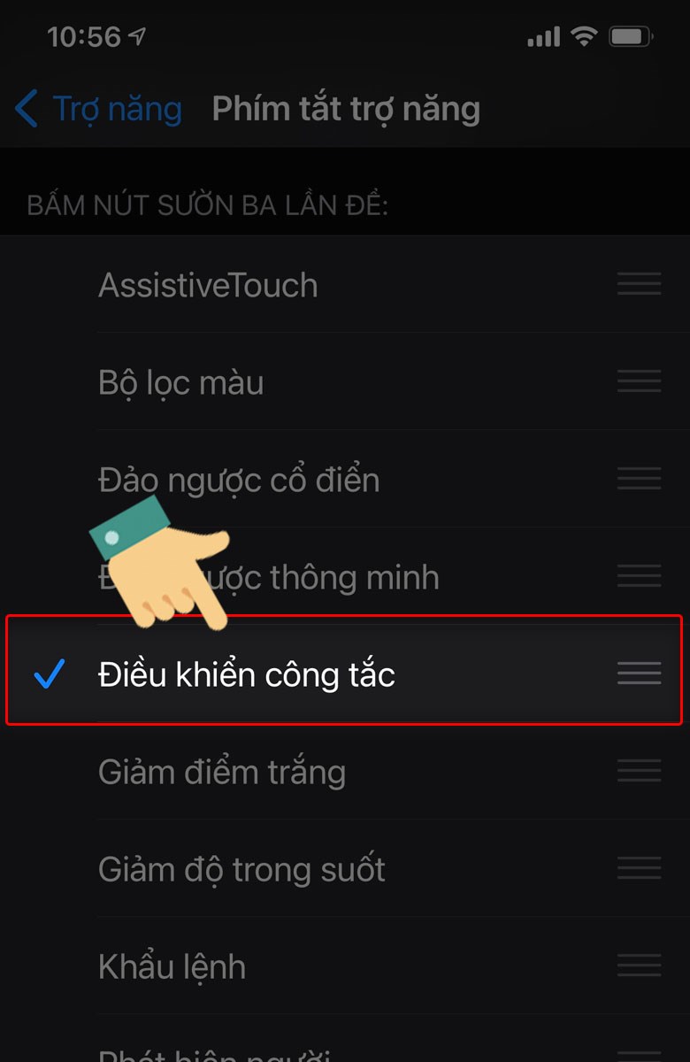 Nhấn tick vào mục Điều khiển công tắc